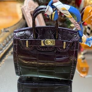 Elegant Purple Crocodile-Embossed Handbag Bag Charm